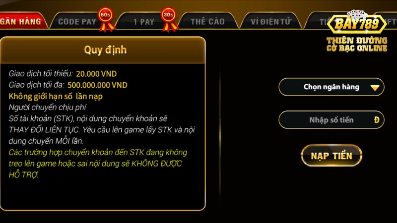 Nạp Tiền Bay789: Cách Thức Nhanh Chóng, Đơn Giản Cho Tân Thủ 3 Chương trình khuyến mãi khi nạp tiền tại bay789